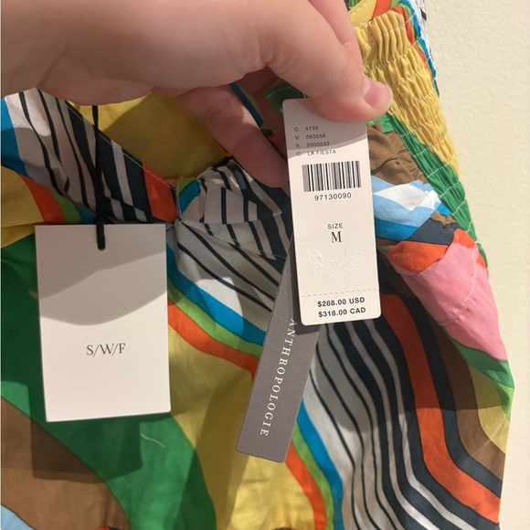 Anthropologie SWF NWT Fitted Balloon Mini Dress Cotton Stripe La Fiesta Medium - Picture 12 of 13